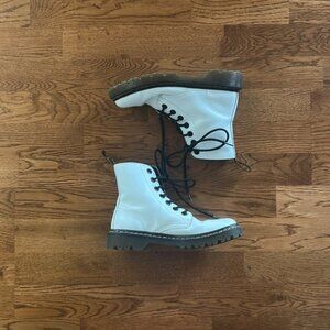 Dr. Martens Women’s Luana Boots in White Leather Combat 6 Black Lug Sole Doc